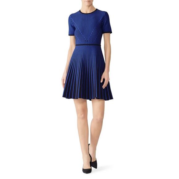 Shoshanna Women’s Small Blue Knit Stripe Flare Dress - Picture 1 of 9